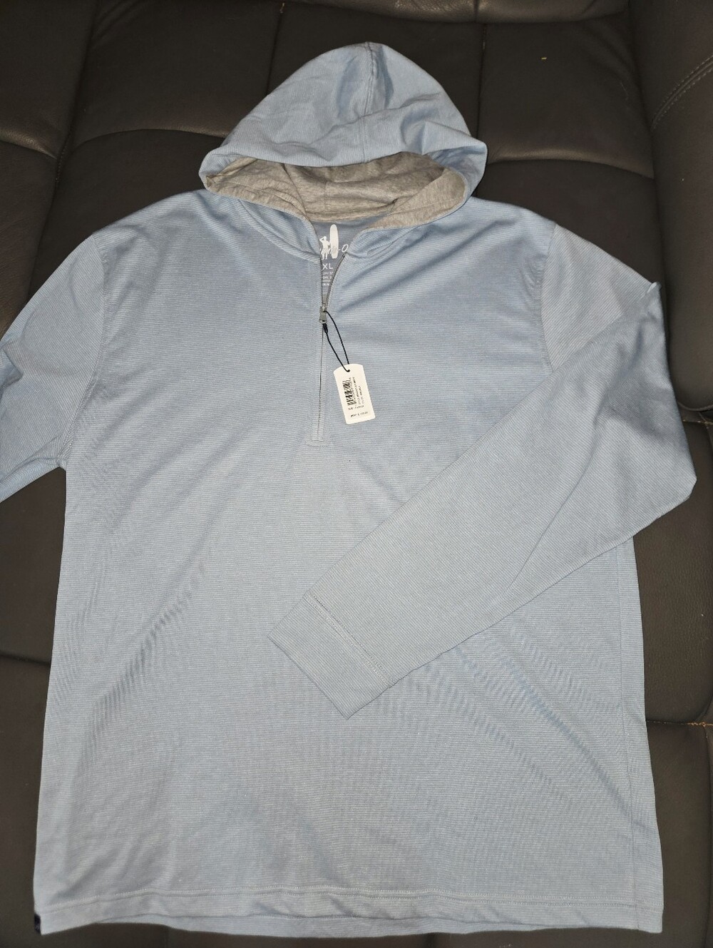 johnnie-O Light Blue Long Sleeve Hooded Quarter-Zip Shirt